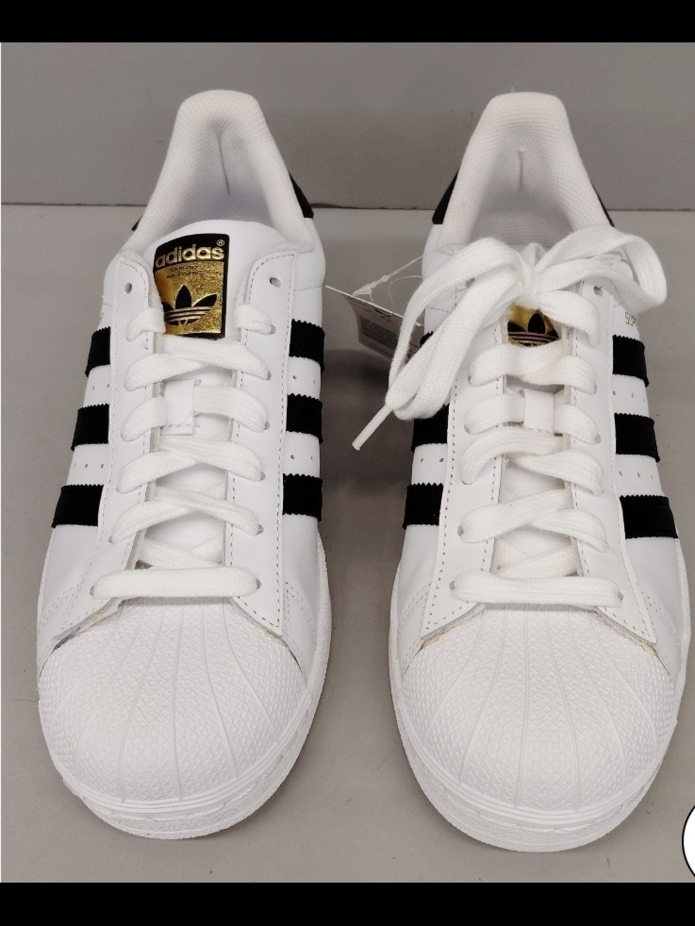 Adidas Men's White & Black Superstar Sneakers with Gold Logo